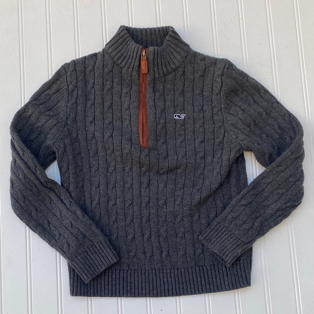 Vineyard Vines Charcoal Cable Knit Zip-Up Sweater